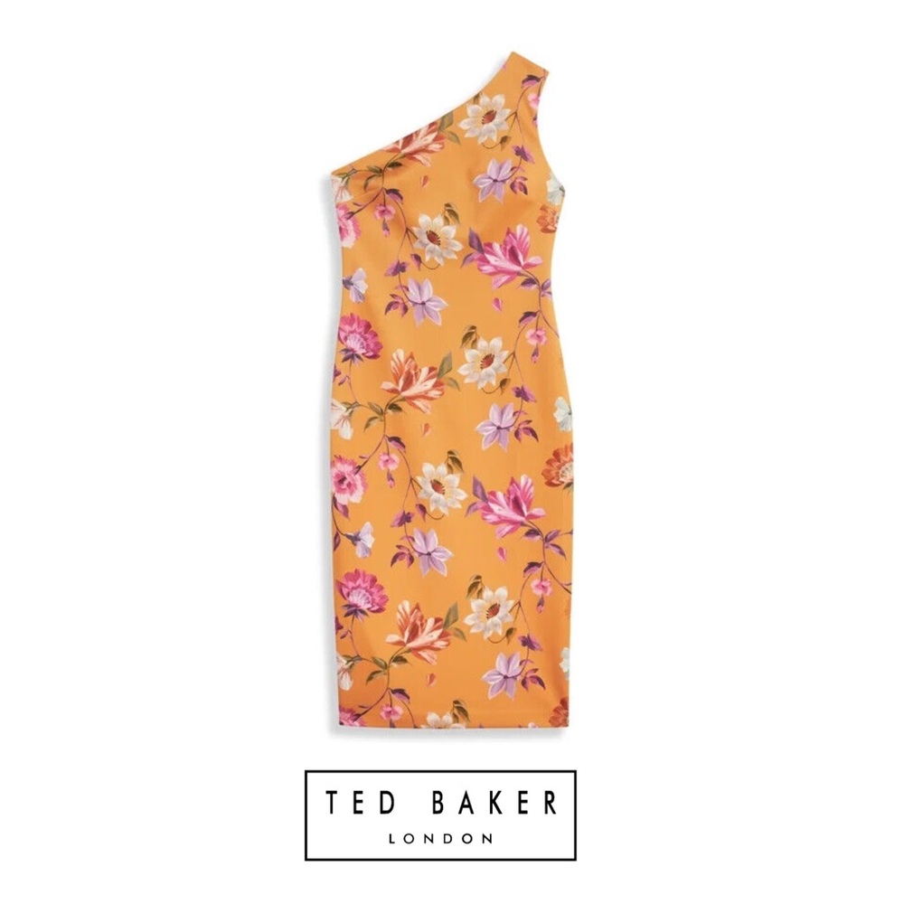 SOLD NEW Ted Baker Lacieyy Orange Floral One-Shoulder Dress - Picture 12 of 12